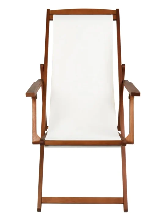 Charles Bentley Folding FSC Eucalyptus Wooden Deck Chair Beach Sun Lounger Cream