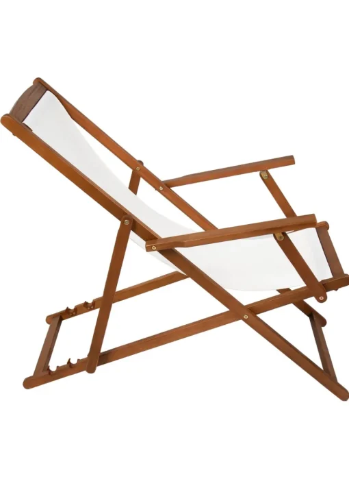 Charles Bentley Folding FSC Eucalyptus Wooden Deck Chair Beach Sun Lounger Cream