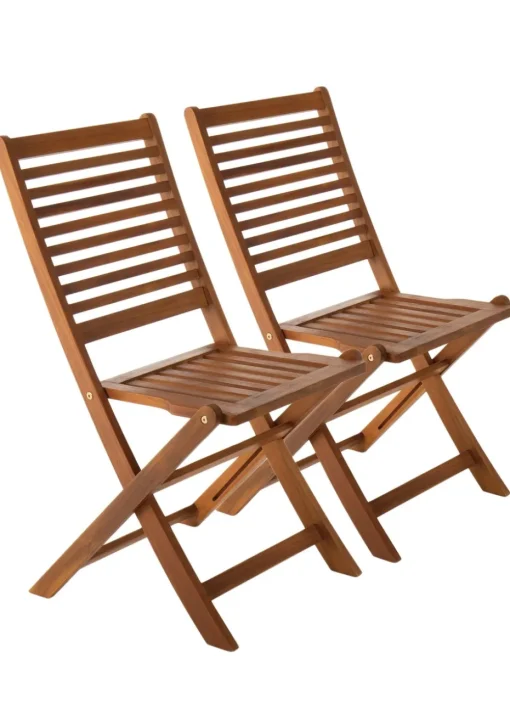Charles Bentley FSC Acacia Wood Pair of Outdoor Foldable Chairs (H87.5cm x W46cm x D54cm)