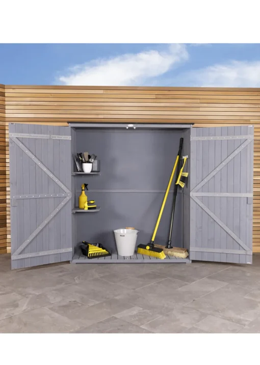 Charles Bentley FSC Garden Chest Storage Shed Grey Wooden (H155cm x L55cm x W138cm)