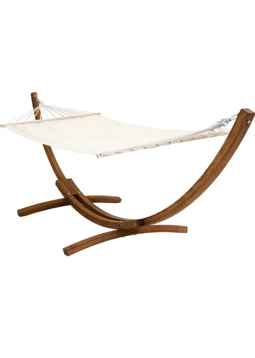 Charles Bentley 3M Garden Hammock With Wooden Arc Stand Cream (One Person)