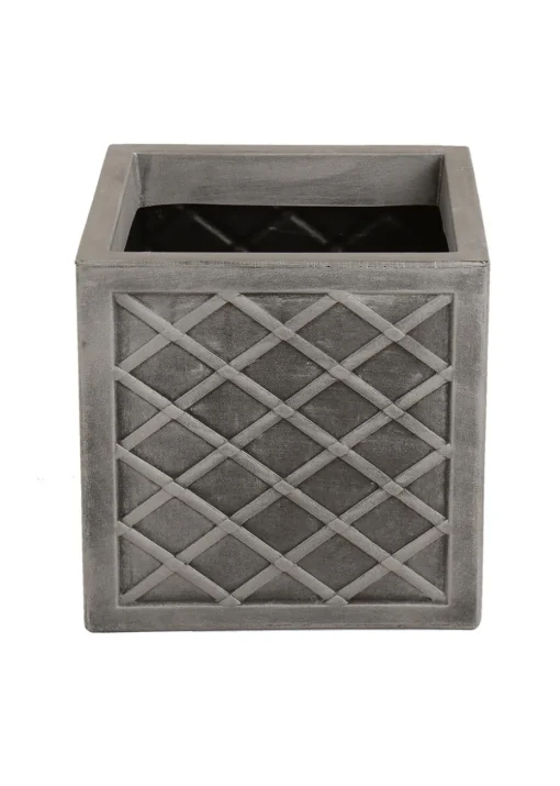 Charles Bentley Pair of Lazio Square Pewter Planters Grey Plastic (Dia. 32cm)