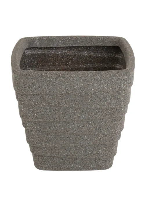 Charles Bentley Pair of Trojan Square Granite Planters Grey Plastic (Dia. 33cm)