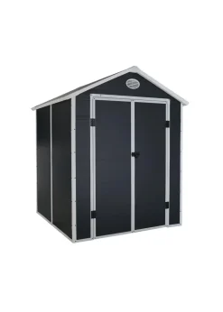 Charles Bentley Plastic Storage Garden Shed Grey Med Roof Outdoor (L6.3ft x W6.2ft)