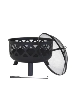 Charles Bentley Round Black Fire Pit (H58cm x W61cm x D61cm)