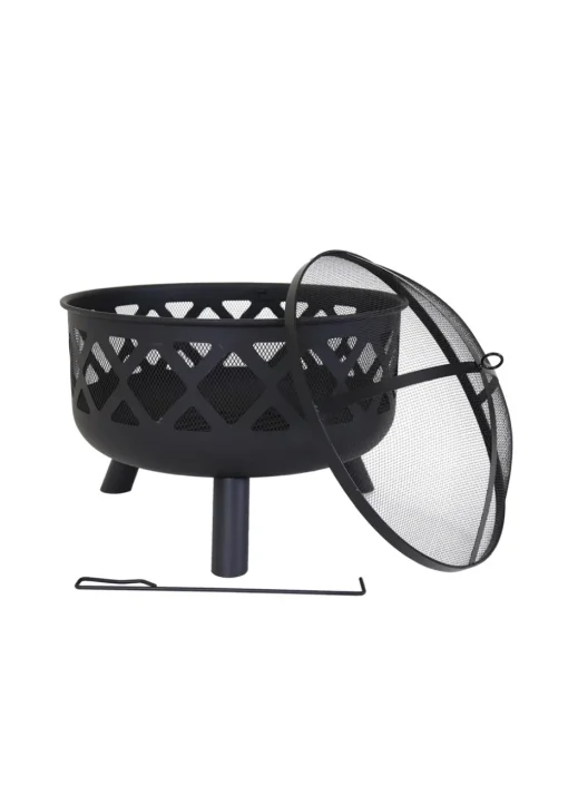 Charles Bentley Round Black Fire Pit (H58cm x W61cm x D61cm)