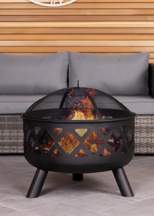 Charles Bentley Round Black Fire Pit (H58cm x W61cm x D61cm)