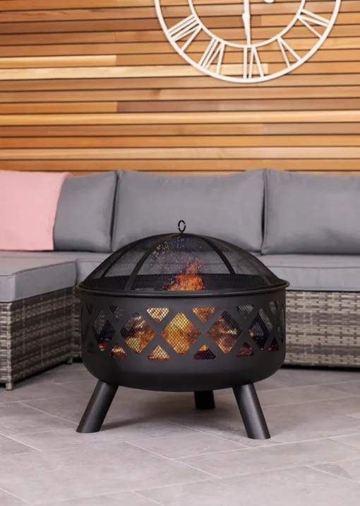 Charles Bentley Round Black Fire Pit (H58cm x W61cm x D61cm)
