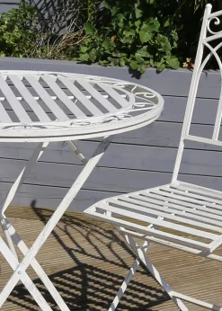 Charles Bentley Rustic Wrought Iron Outdoor Bistro Set Antique White (2 Seater)