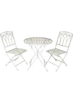 Charles Bentley Rustic Wrought Iron Outdoor Bistro Set Antique White (2 Seater)