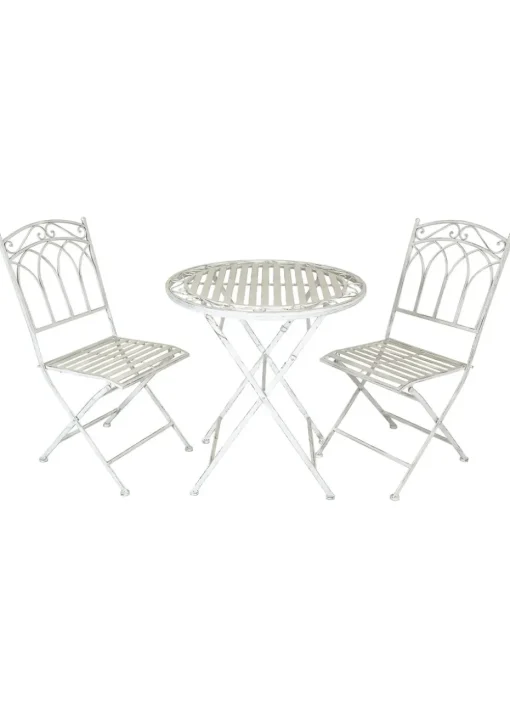 Charles Bentley Rustic Wrought Iron Outdoor Bistro Set Antique White (2 Seater)