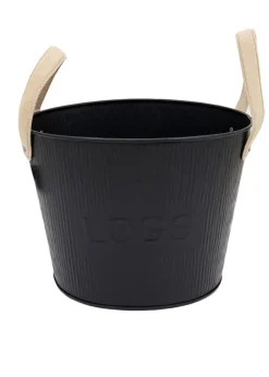 Charles Bentley Spruce Small Leather Handled Fireside Wood Bucket