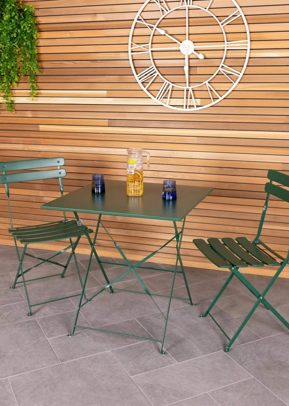 Charles Bentley Square Folding Metal Bistro Set Patio Garden Outdoor (2 Seater)