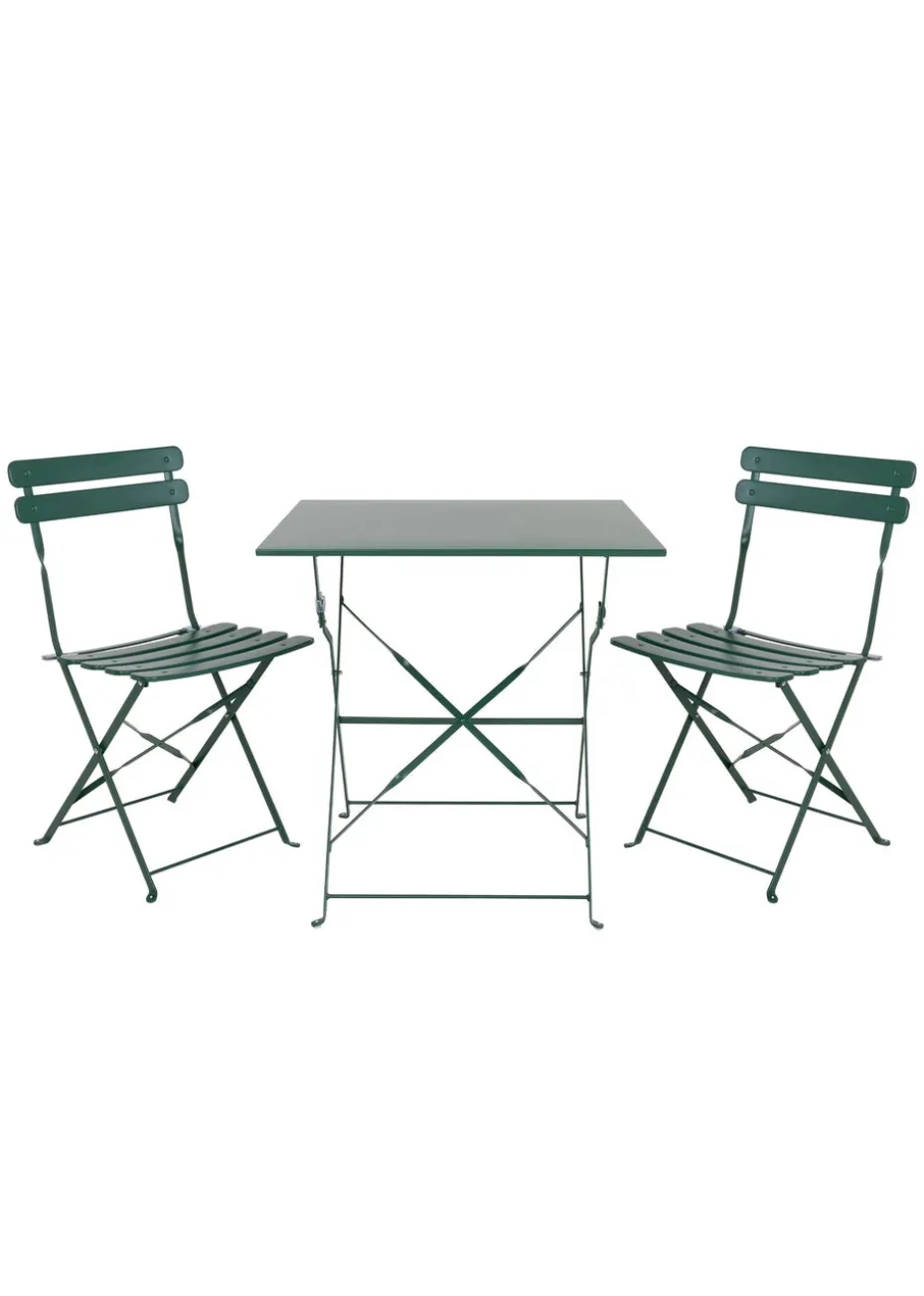 Charles Bentley Square Folding Metal Bistro Set Patio Garden Outdoor (2 Seater)