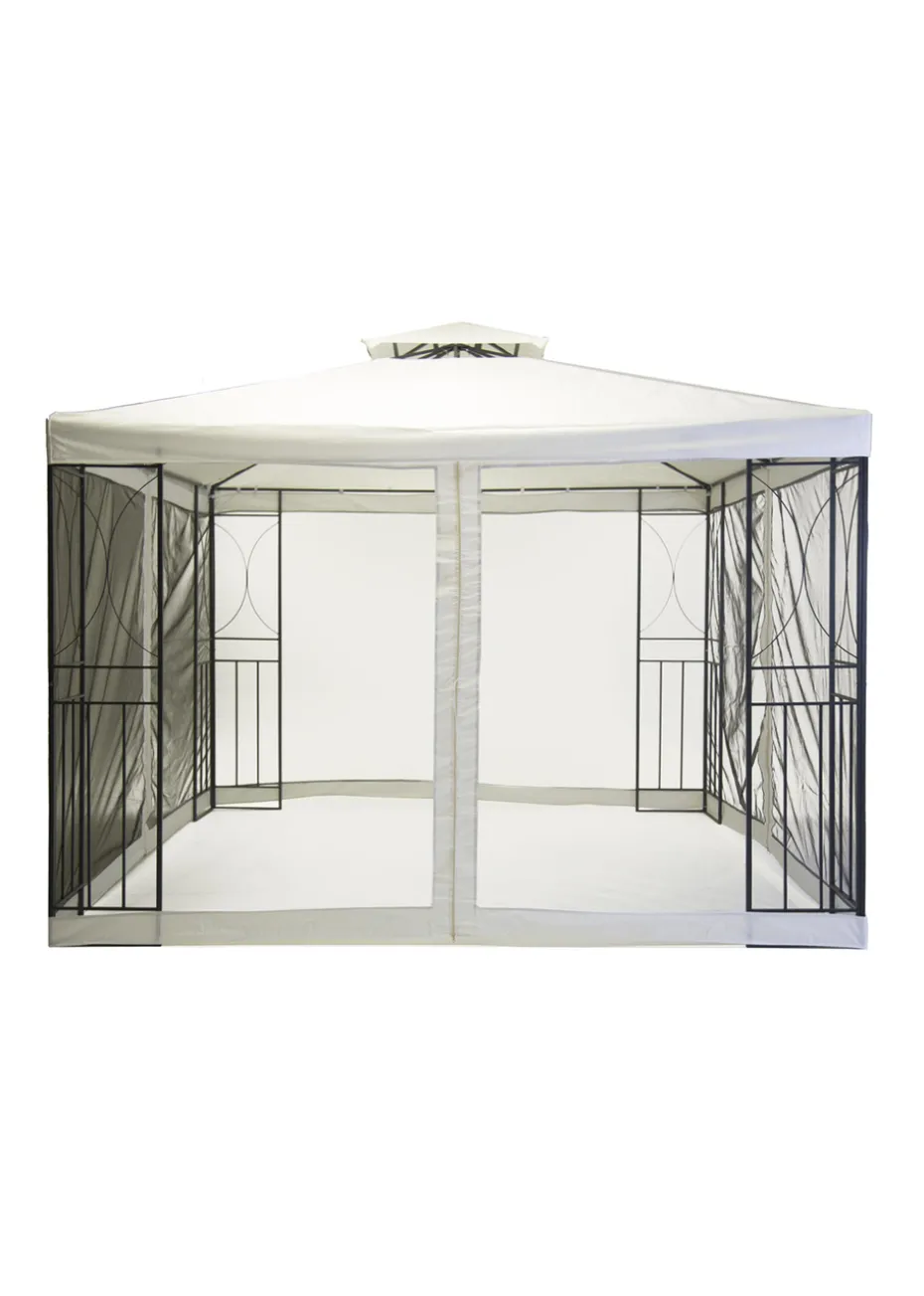 Charles Bentley Steel Art Cream Gazebo Party Tent With Fly Screen (H3m x L3m x W2.6m)