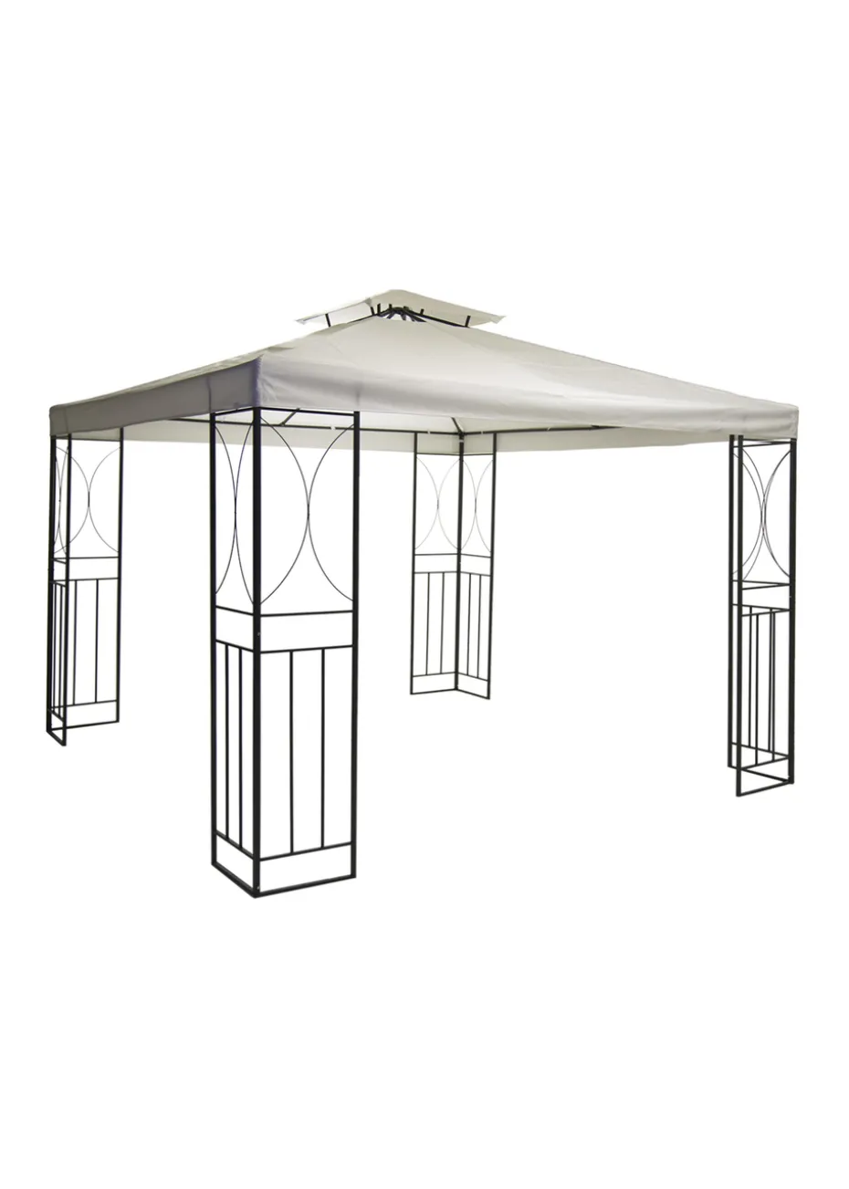 Charles Bentley Steel Art Cream Gazebo Party Tent With Fly Screen (H3m x L3m x W2.6m)