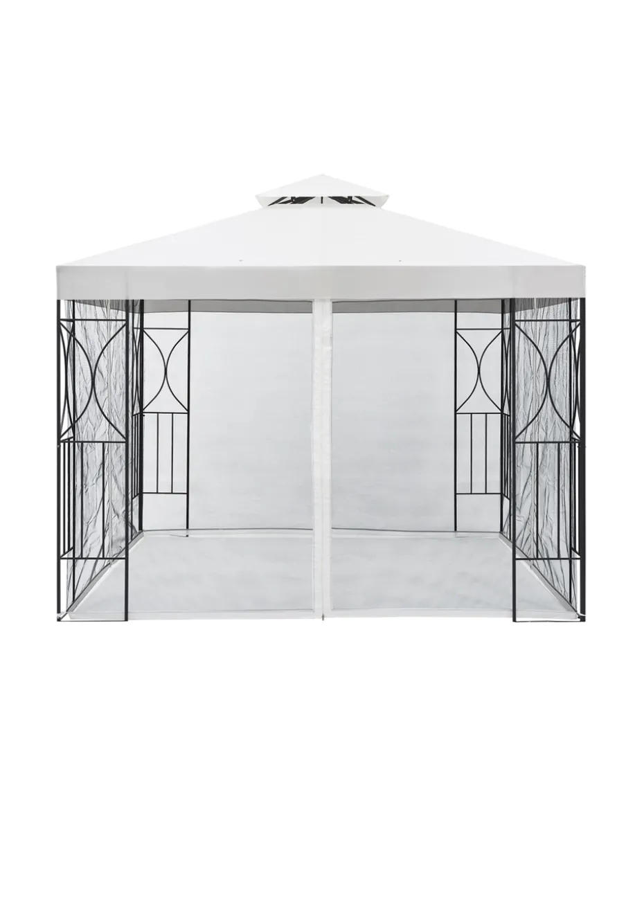Charles Bentley Steel Art Cream Gazebo Party Tent With Fly Screen (H3m x L3m x W2.6m)