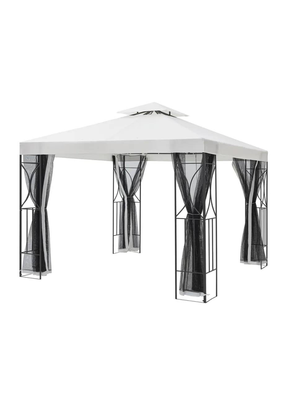 Charles Bentley Steel Art Cream Gazebo Party Tent With Fly Screen (H3m x L3m x W2.6m)