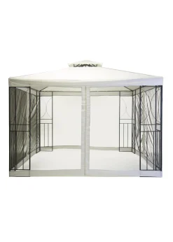 Charles Bentley Steel Art Cream Gazebo Party Tent With Fly Screen (H3m x L3m x W2.6m)
