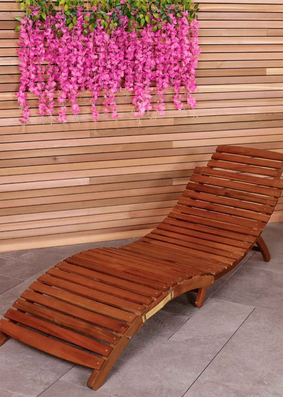 Charles Bentley Sun Lounger in Brown Acacia Hardwood Folding Large (H63cm x W182cm x D60cm)