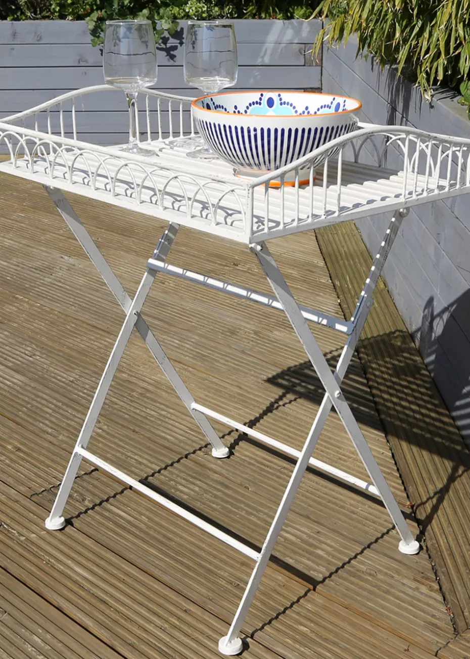 Charles Bentley Wrought Decorative Iron Garden Side Table White (H40cm x L55cm x W67cm)