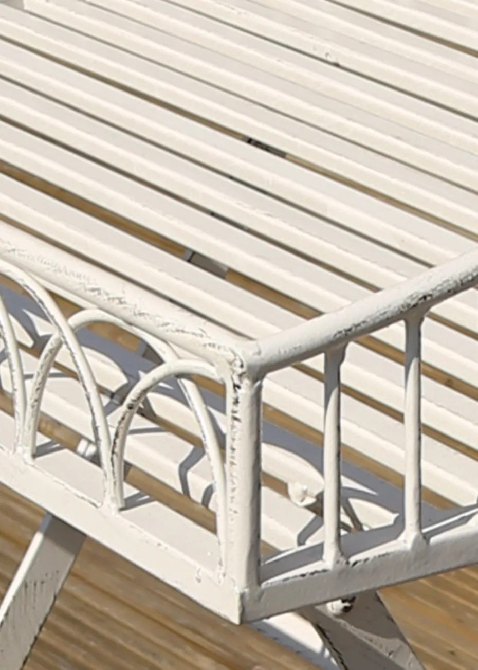 Charles Bentley Wrought Decorative Iron Garden Side Table White (H40cm x L55cm x W67cm)