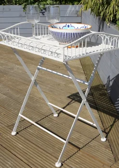 Charles Bentley Wrought Decorative Iron Garden Side Table White (H40cm x L55cm x W67cm)