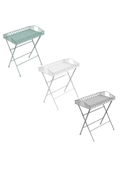 Charles Bentley Wrought Decorative Iron Garden Side Table White (H40cm x L55cm x W67cm)