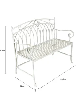 Charles Bentley Wrought Iron Feminine Bench Antique White (H89cm x L104.5cm x W54cm)