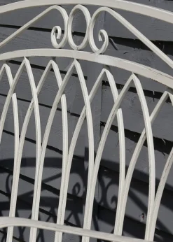 Charles Bentley Wrought Iron Feminine Bench Antique White (H89cm x L104.5cm x W54cm)