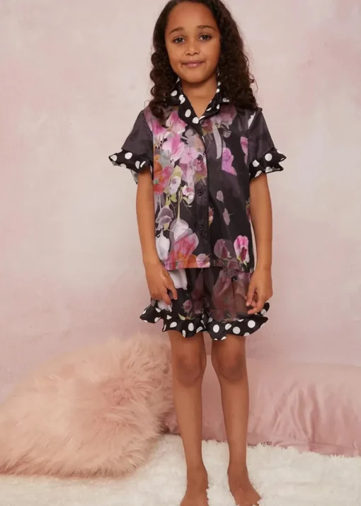 Chi Chi London Black Floral Spot Print Pyjama Short Set (3-9 Years)