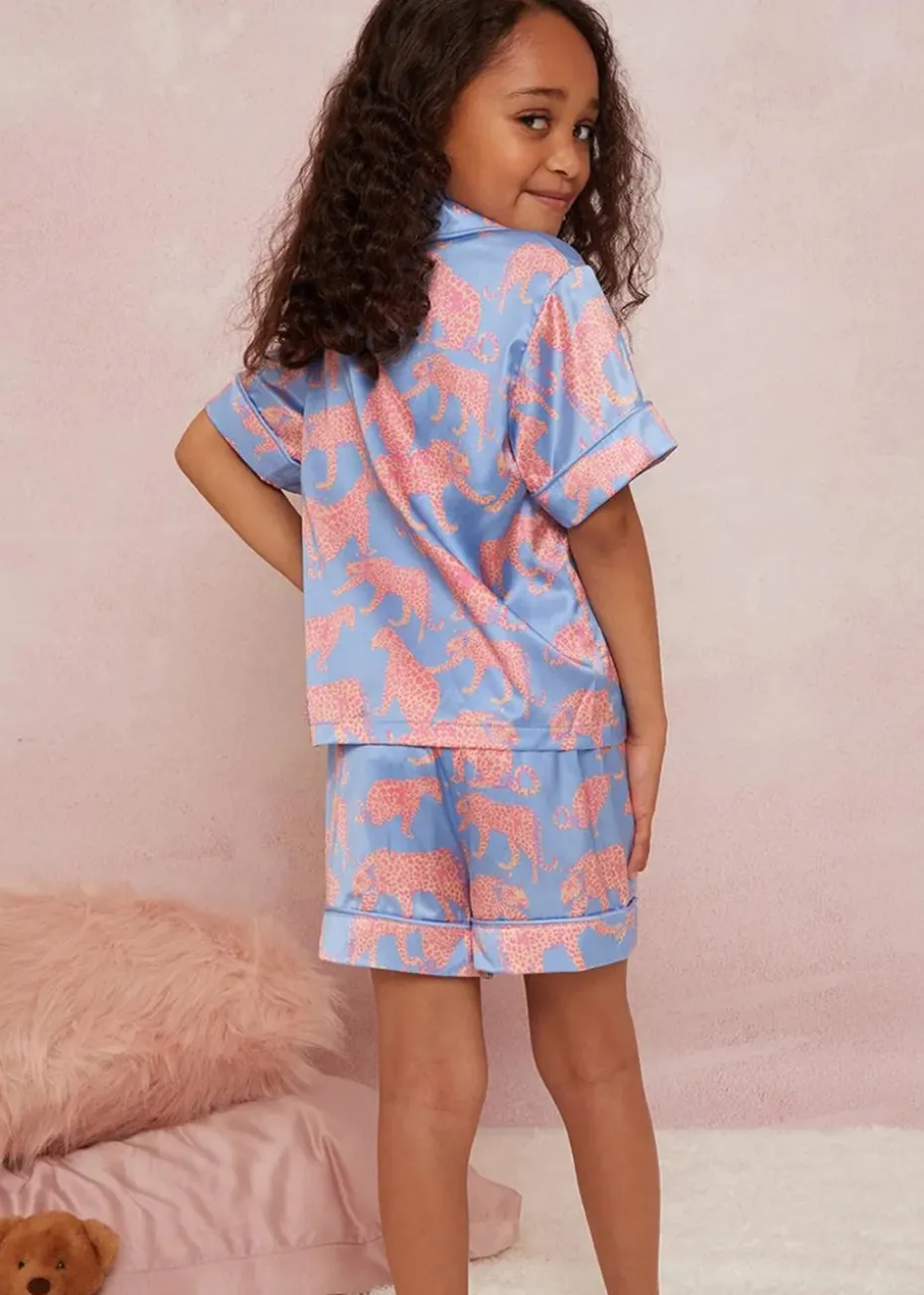 Chi Chi London Blue Girls Animal Print Short PyjamaSet (3-9 Years)