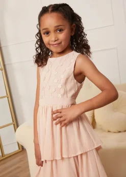 Chi Chi London Champagne Girls Embroidered Tiered Midi Dress (3-8 Years)
