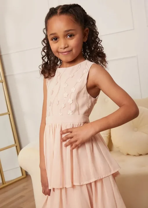 Chi Chi London Champagne Girls Embroidered Tiered Midi Dress (3-8 Years)