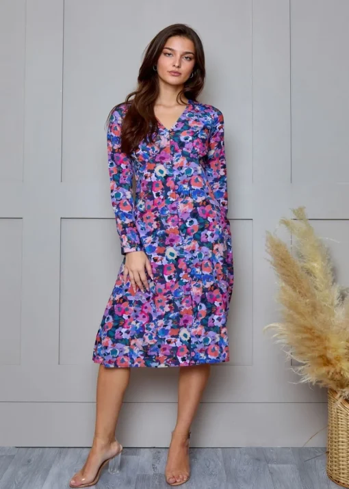 Chi Chi London Multi Floral Button Through Midi Dress