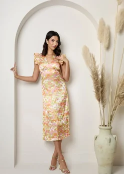 Chi Chi London Multi V Neck Abstract Foil Spot Print Midi Dress