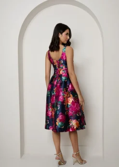 Chi Chi London Navy Plus Size Sleeveless Floral Fit and Flare Midi Dress