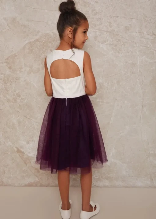 Chi Chi London Purple Girls Contrast 3D Floral Tutu Dress (3-12 Years)