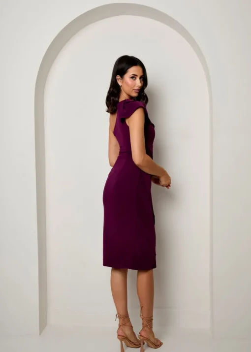 Chi Chi London Purple One Shoulder Wrap Detail Midi Dress