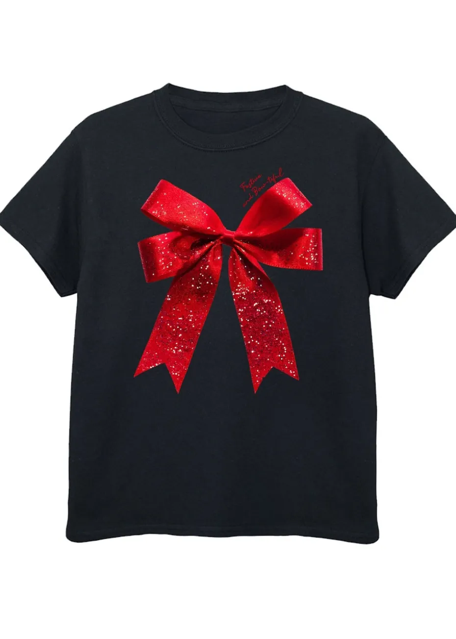 Christmas Bow Kids Black T-Shirt (3-13 Years)