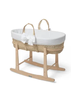 Clair de Lune Chelsea Palm Moses Basket - With Natural Rocking Stand