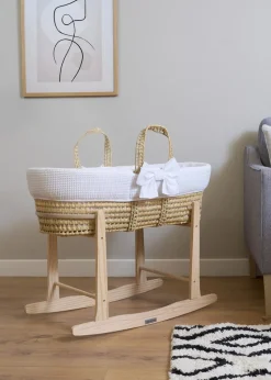 Clair de Lune Chelsea Palm Moses Basket - With Natural Rocking Stand
