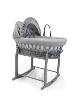 Clair de Lune Grey Waffle Wicker Moses Basket with Deluxe Rocking Stand