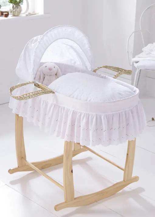 Clair de Lune White Broderie Anglaise Palm Moses Basket