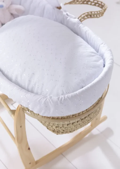 Clair de Lune White Broderie Anglaise Palm Moses Basket