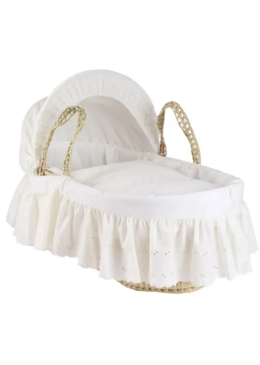 Clair de Lune White Broderie Anglaise Palm Moses Basket