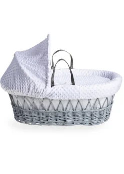 Clair de Lune White Dimple - Grey Wicker Moses Basket