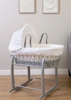 Clair de Lune White Dimple - Grey Wicker Moses Basket