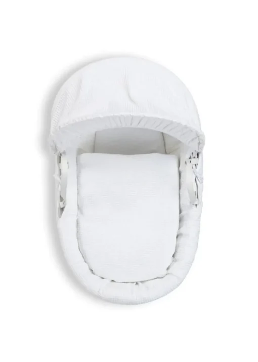 Clair de Lune White Waffle Wicker Moses Basket with Deluxe Rocking Stand
