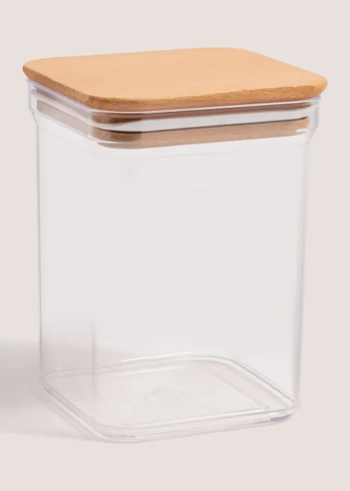 Clear Tall Square Wood Food Storage